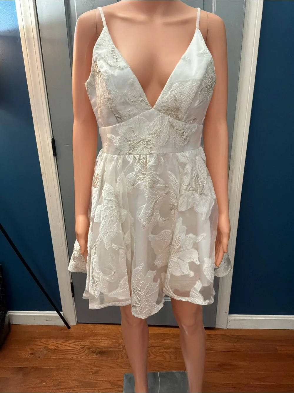 Lulu's Ivory Floral Embroidered V-Neck Mini Dress